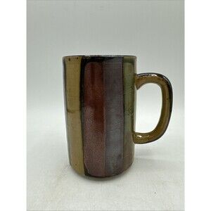 Coffee Mug Cup Art Pottery Glazed Multicolor Stripes